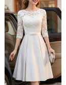 Pleated Elegant Lace Homecoming Dress With Lace Half Sleeves