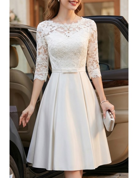 Pleated Elegant Lace Homecoming Dress With Lace Half Sleeves