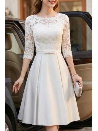Pleated Elegant Lace Homecoming Dress With Lace Half Sleeves