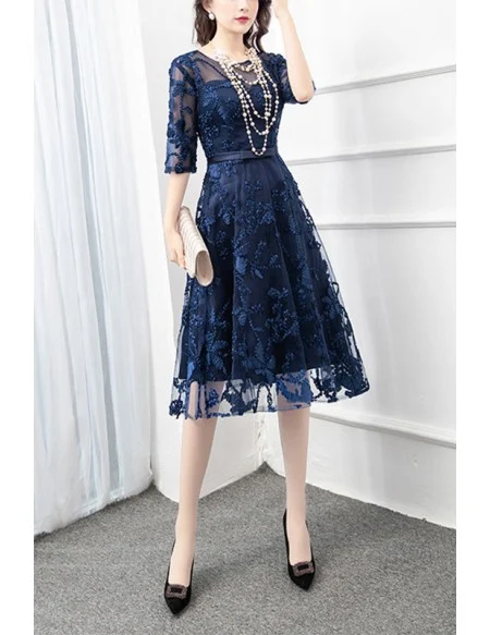 Aline Lace Knee Length Party Dress With Half Sleeves