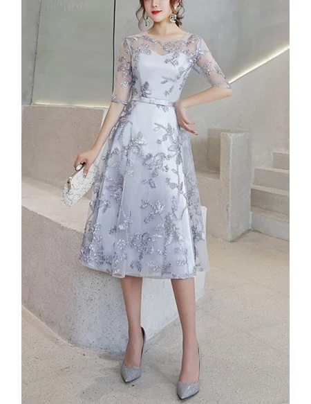 Aline Lace Knee Length Party Dress With Half Sleeves