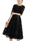 Aline Lace Knee Length Party Dress With Half Sleeves