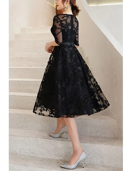 Aline Lace Knee Length Party Dress With Half Sleeves