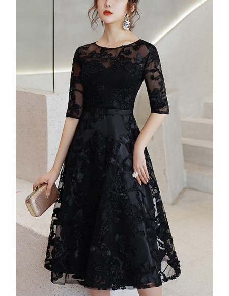 Aline Lace Knee Length Party Dress With Half Sleeves
