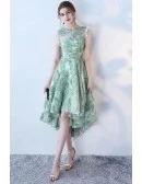 Unique Green High Low Lace Homecoming Dress Sleeveless