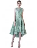 Unique Green High Low Lace Homecoming Dress Sleeveless