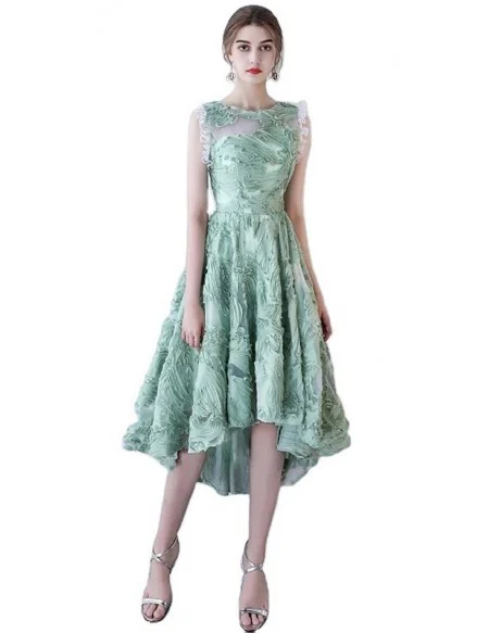 Unique Green High Low Lace Homecoming Dress Sleeveless