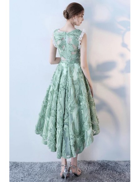 Unique Green High Low Lace Homecoming Dress Sleeveless