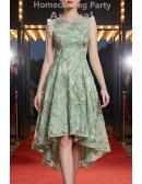 Unique Green High Low Lace Homecoming Dress Sleeveless