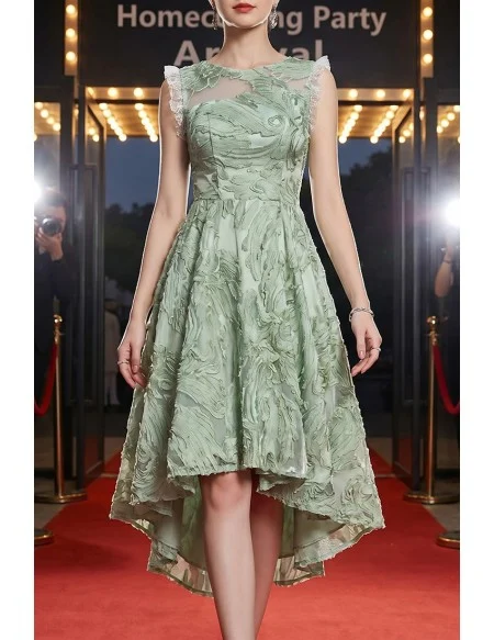 Unique Green High Low Lace Homecoming Dress Sleeveless