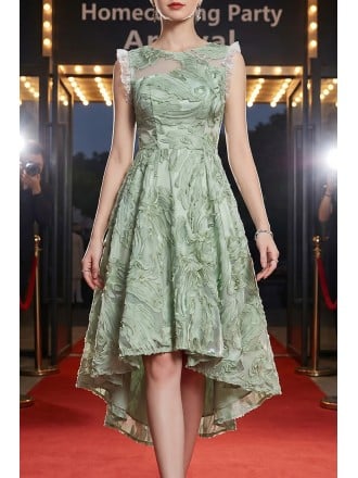 Unique Green High Low Lace Homecoming Dress Sleeveless