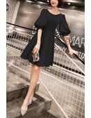 Simple Aline Short Semi Formal Dress With Lantern Sleeves