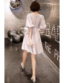 Simple Aline Short Semi Formal Dress With Lantern Sleeves