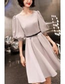 Simple Aline Short Semi Formal Dress With Lantern Sleeves