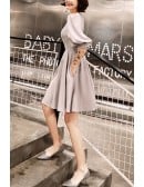 Simple Aline Short Semi Formal Dress With Lantern Sleeves