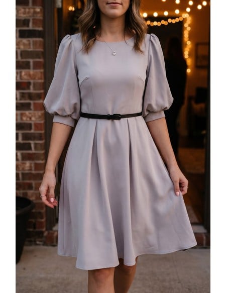 Simple Aline Short Semi Formal Dress With Lantern Sleeves