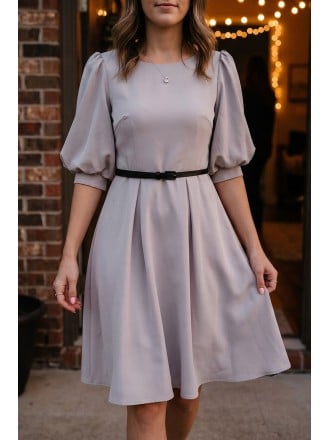 Simple Aline Short Semi Formal Dress With Lantern Sleeves