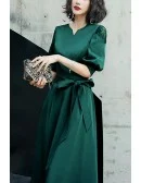 Retro Chic Black Midi Party Dress With Lantern Sleeves