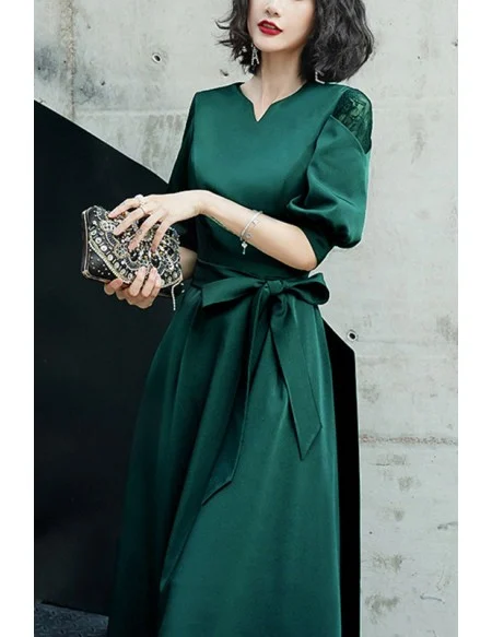 Retro Chic Black Midi Party Dress With Lantern Sleeves