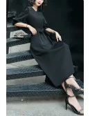 Retro Chic Black Midi Party Dress With Lantern Sleeves