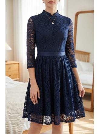 navy blue long sleeve homecoming dress My Michelle Long Sleeve Lace Sparkly Navy Blue Formal Homecoming Sz 13