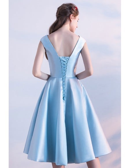 Sky Blue Elegant Homecoming Party Dress With Embroidery