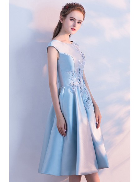 Sky Blue Elegant Homecoming Party Dress With Embroidery