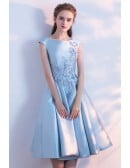 Sky Blue Elegant Homecoming Party Dress With Embroidery