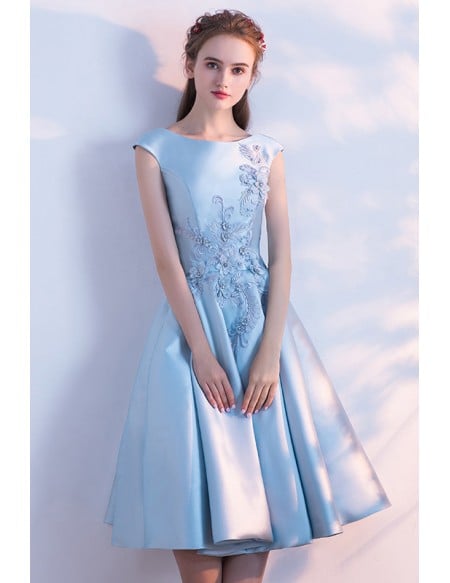 Sky Blue Elegant Homecoming Party Dress With Embroidery