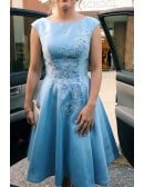 Sky Blue Elegant Homecoming Party Dress With Embroidery