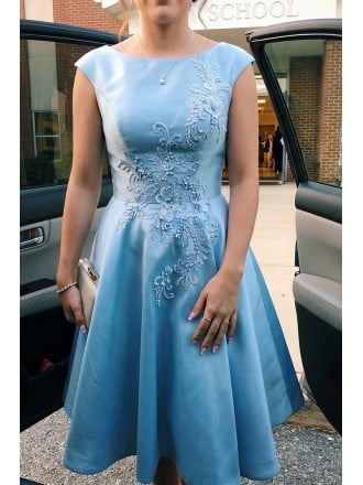 Sky Blue Elegant Homecoming Party Dress With Embroidery