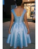 Sky Blue Elegant Homecoming Party Dress With Embroidery