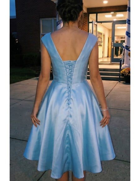 Sky Blue Elegant Homecoming Party Dress With Embroidery