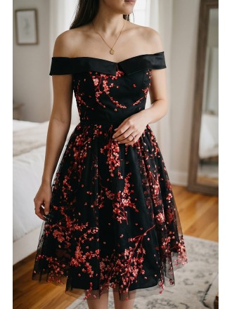 cute occasion dresses Cute Flowers Tulle Long Formal Dresses, Off Shoulder Evening Dresses, Champagne / 6