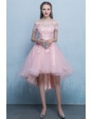 Cute Off Shoulder Cheap Homecoming Dress With Appliques Sleeves