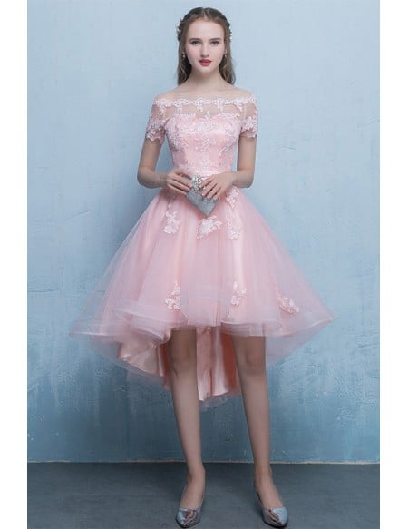 Cute Off Shoulder Cheap Homecoming Dress With Appliques Sleeves