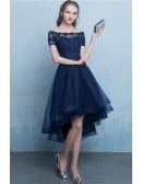 Cute Off Shoulder Cheap Homecoming Dress With Appliques Sleeves