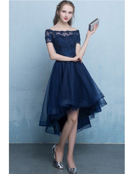 Cute Off Shoulder Cheap Homecoming Dress With Appliques Sleeves