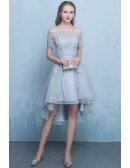 Cute Off Shoulder Cheap Homecoming Dress With Appliques Sleeves