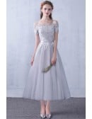 Cute Off Shoulder Cheap Homecoming Dress With Appliques Sleeves