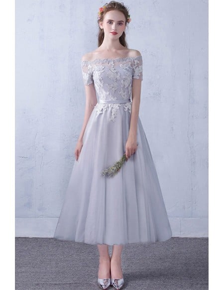 Cute Off Shoulder Cheap Homecoming Dress With Appliques Sleeves