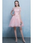 Cute Off Shoulder Cheap Homecoming Dress With Appliques Sleeves