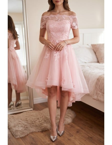 Cute Off Shoulder Cheap Homecoming Dress With Appliques Sleeves