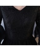 Black Tea Length Retro Homecoming Dress Lace With Flare Sleeves