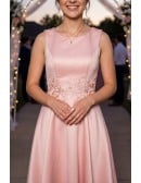 Pink Tea Length Elegant Homecoming Party Dress Sleeveless