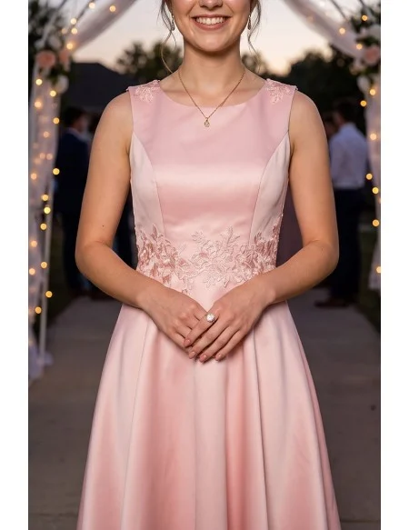 Pink Tea Length Elegant Homecoming Party Dress Sleeveless