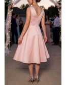 Pink Tea Length Elegant Homecoming Party Dress Sleeveless