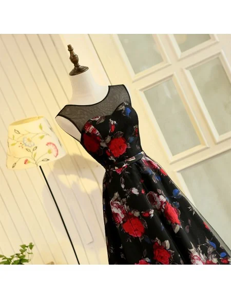 Unique Floral Printed Long Party Prom Dress Sleeveless