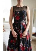 Unique Floral Printed Long Party Prom Dress Sleeveless