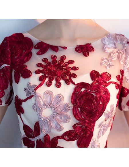 Cute Flowers Homecoming Dance Party Dress With Short Sleeves